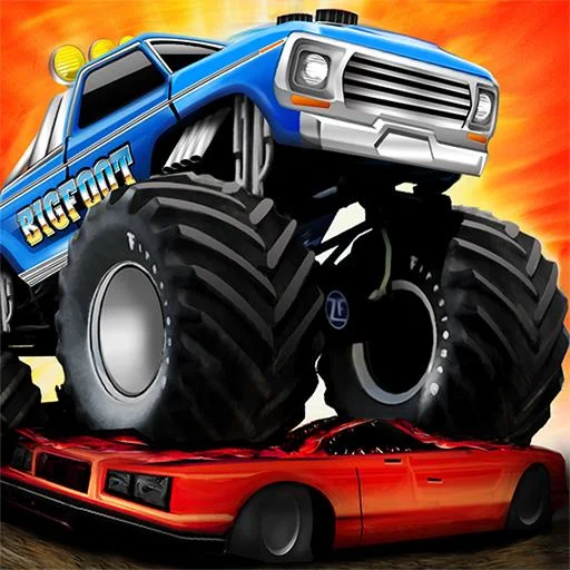 Monster Truck Destruction APK indicates an effective monster vehicle tearing over rocky terrain.