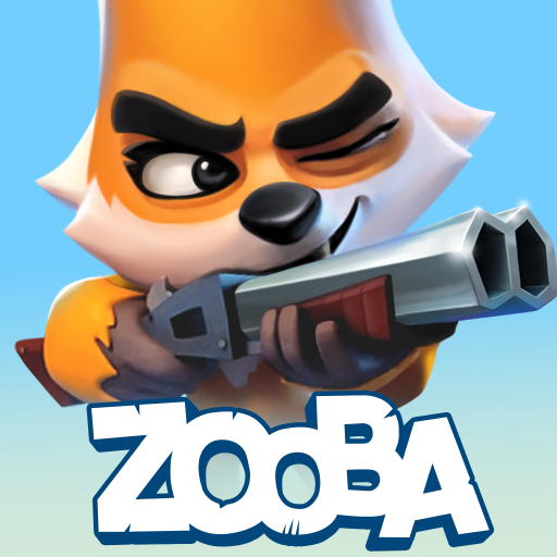 A screenshot from the Zooba APK suggests animal avatars engaged in combat in a shiny woodland.