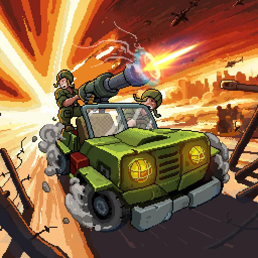 In Jackal Squad APK, infantrymen are seen running a Jeep.