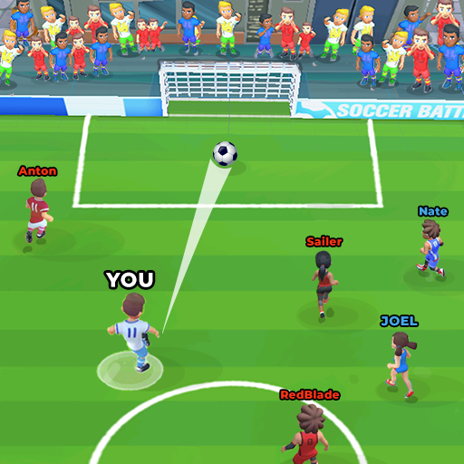 In football warfare (PvP soccer), three players meet as they fight for possession of the ball.