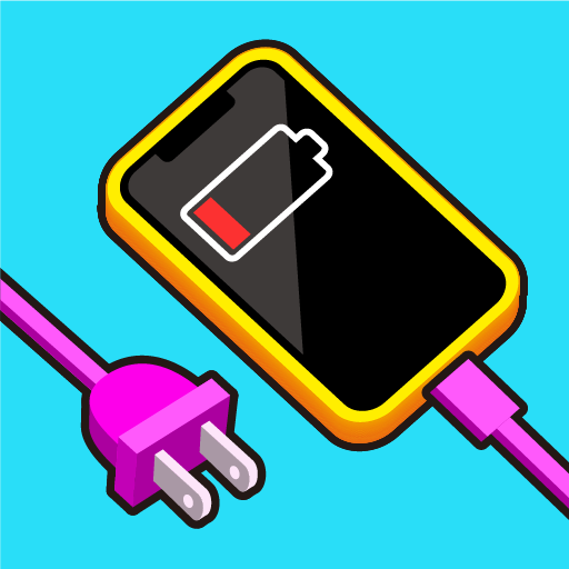 Recharge Please! Depicts a tangled network of charging wires. The Android game with puzzles