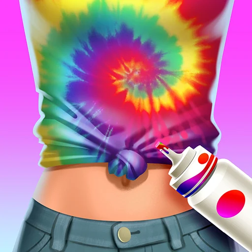 A player within the Tie Dye APK game, redecorating a T-shirt with colorful tie-dye designs.