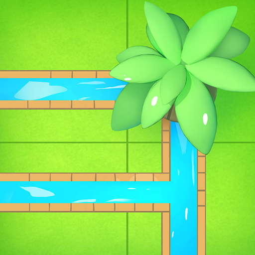 In the online game Water Connect Puzzle, an instance of a colorful panorama with related pipes is shown.