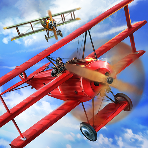 Warplanes: WW1 Sky Aces APK features an antique fighter flying over the skies.