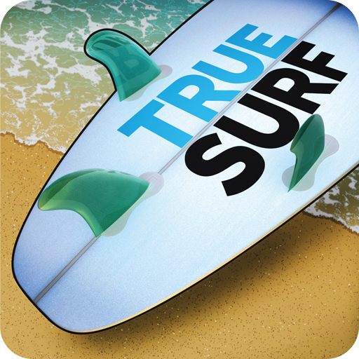 A surfer in True Surf APK is surfing a massive wave.