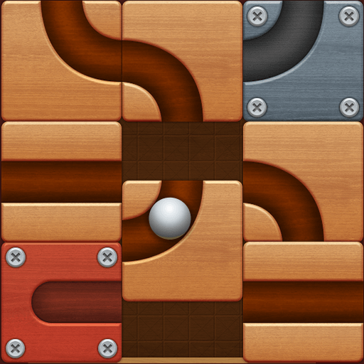 Gridlocks, balls, and difficult riddles are visible in a Roll the Ball APK screenshot.