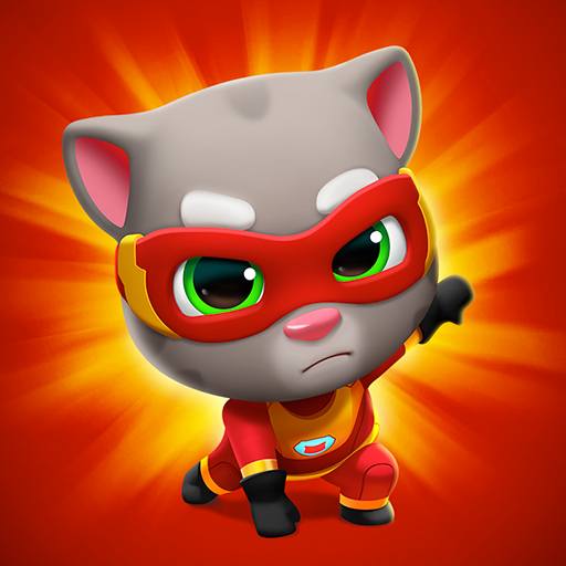 Picture Talking Tom and his pals sprinting together inside the APK game Talking Tom Hero Dash.