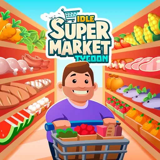 Idle Supermarket Tycoon APKs bustling setting is shown in colorful, 3D visuals.