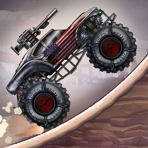 Zombie Hill Racing APK suggests a car slicing over a road coated with undead at high speeds.