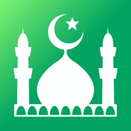 An illustration of the Muslim Pro apps user interface, such as a mosque finder, prayer hours, and Quranic substances