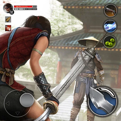 Stunning portraits and furious warfare are on display in this screenshot from Ninja Ryuko: Shadow Ninja Game.