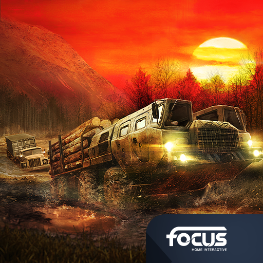 The MudRunner APK screenshot indicates the hard terrain and fierce off-street racing motion.