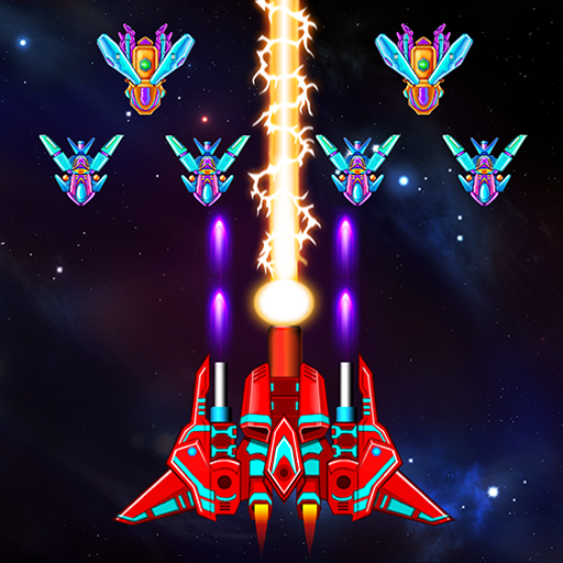 Galaxy Attack: Alien Shooter APK suggests a spaceship destroying an alien horde.