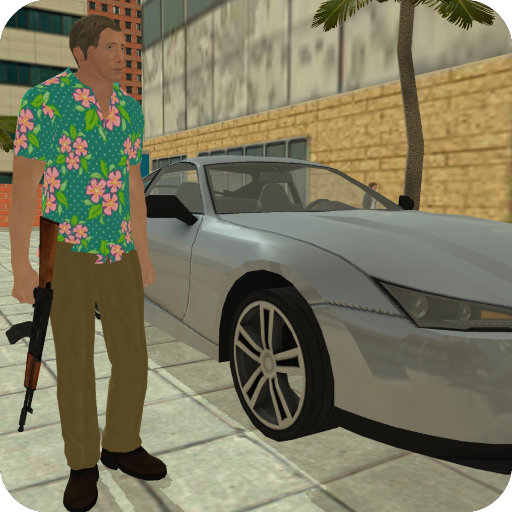 A thrilling car chase with police motors chasing after it can be seen in this screenshot from Miami Crime Simulator.