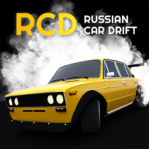 The Russian Car Drift APK features a customized automobile drifting on a racetrack.