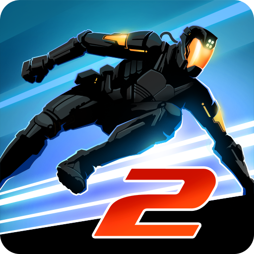 In Vector 2 APK, a participant leaps over a futuristic barrier.