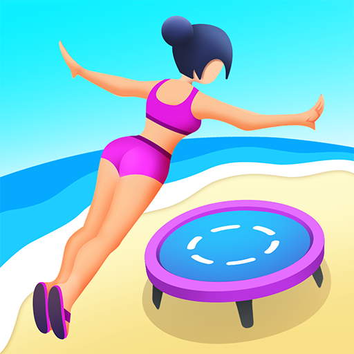 In Flip Jump Stack, a determined person flips over a colorful barrier while in midair.