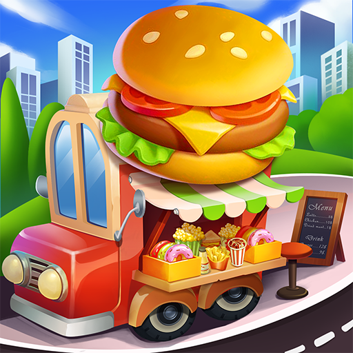 An animated food truck that shows the joys of the cell restaurant chain gameplay in Cooking Travel